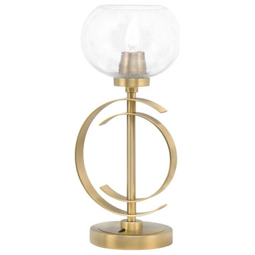 1-Light Table Lamp, New Age Brass Finish, 7" Clear Bubble Glass