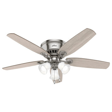 Hunter 52" Builder Brushed Nickel Low Profile Ceiling Fan With LED Light
