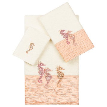 100% Turkish Cotton Sofia 3-Piece Embellished Towel Set, Cream