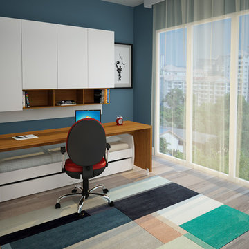 Compact Twin XL Sofa bed and Cabinets Wall System