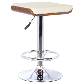 Benzara BM155705 Swivel Backless Barstool with Pedestal Base, Cream and Chrome