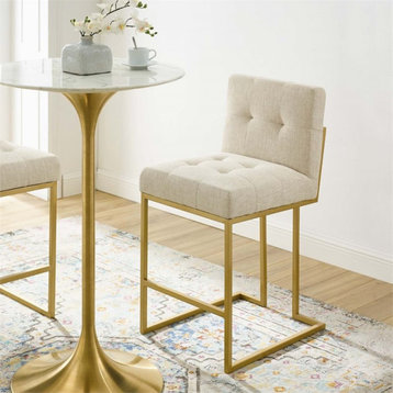 Modway Privy 26.5" Stainless Steel Polyester Fabric Counter Stool in Gold/Beige