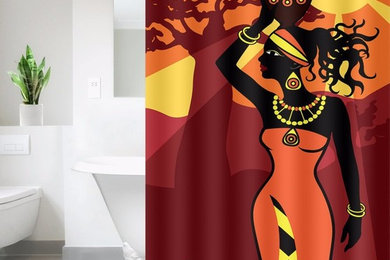 VINTAGE AFRICAN WOMAN WITH NATIONAL COSTUME BATHROOM SHOWER CURTAIN