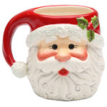 Cosmos Gifts Corp - Santa Mugs, Set of 4 - Sip hot cocoa and coffee in style with this set of festive Santa Mugs. These four ceramic mugs feature hand-painted red and white Santa Claus faces with holly decorations. Hand wash only.