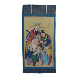 Chinese Large Vintage Canvas Color Ink SanXing (Fu Lu Shou) Painting Art - Wall Accents