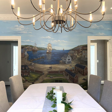Colonial-Revolutionary Murals, hand painted throughout a dining room.