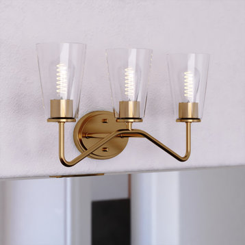 Beverly 3 Light Gold Muted Brass Bathroom Vanity Fixture Clear Glass