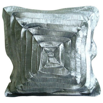 Vintage Style Ruffles 18"x18" Crushed Art Silk Gray Pillows Cover -Vintage Glory