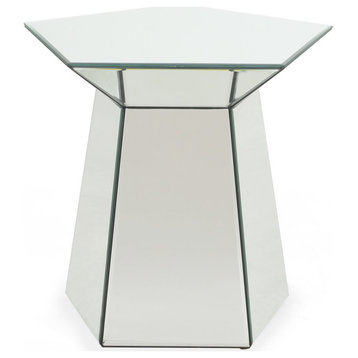 Andre Modern Pentagon Accent Table With Faux Marble Finish, Mirror