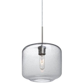 Niles 1-Light Pendant Lighting, Satin Nickel, Clear Bubble Glass