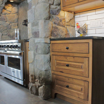 Rustic Hickory custom inset cabinets in Minwax Cherry with Vanilla Glaze