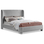 Meridian Furniture - Penny Bed, Gray, Queen, Boucle Fabric - Breathe new life into your bedroom decor with the Penny Boucle Fabric Queen Bed. This stunning bed is upholstered in a luxurious grey boucle textured fabric, adding a touch of elegance to your space. The curved headboard provides a comfortable and supportive backrest while adding a stylish focal point to your bedroom decor. Upgrade your sleeping experience with this fully upholstered bed and indulge in a peaceful night's sleep.