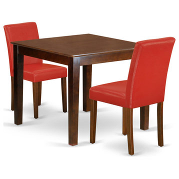 3-Piece 36" Kitchen Table, 2 Parson Chair-Mahogany Leg, Firebrick Red