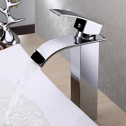 Contemporary Brass Waterfall Bathroom Sink Faucet Tall TQ0517H - Bathroom Sink Faucets
