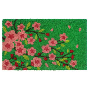 Green Machine Tufted Pink Floral Tree Coir Doormat, 18"x30"