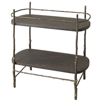 Elegant Bronze Branch Faux Bois Iron Bar Table 2 Shelf Accent Organic Design