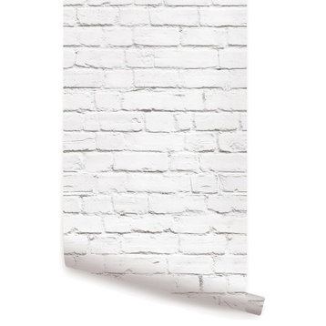 White Modern Clean Look Brick Peel and Stick Vinyl Wallpaper, 24"w X 60"h