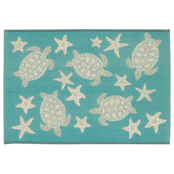 Esencia Turtle And Stars Indoor/Outdoor Mat, Aqua, 2'5" X 3'11"