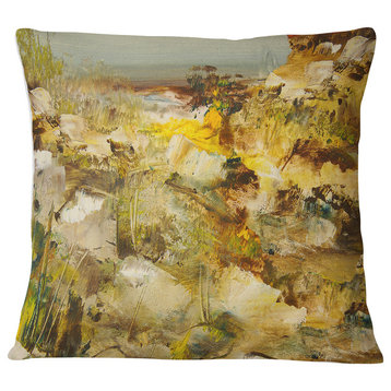 Yellow Stones Heavily Textured Landscape Painting Throw Pillow, 18"x18"
