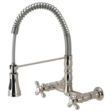 GS1248AX Two-Handle Wall-Mount Pull-Down Sprayer Kitchen Faucet, Brushed Nickel