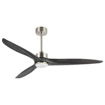 60" 3-Blade Reversible LED Ceiling Fan With Remote Control and Light Kit, Nickel