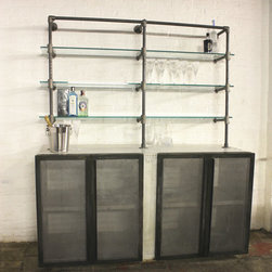 Oxana Industrial Reused Scaffolding 4 Door Sideboard & Glass Shelves - Storage Cabinets