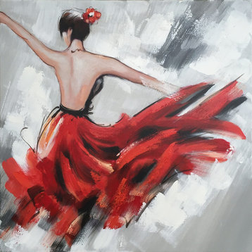 Abstract Hand Painted "Dancing Girl in Red Dress I" Oil Painting