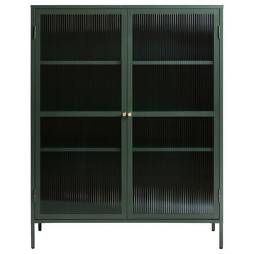 55" Contemporary Glass & Metal Display Cabinet in Green