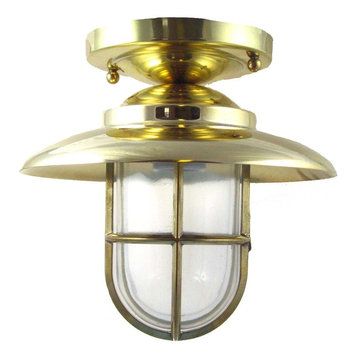 Nautical Flush Ceiling Light Solid Brass Interior/Exterior, Unlacquered Brass