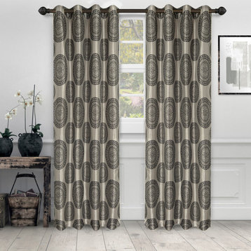 Jacquard Floral Textured Window Curtain Panel, Black, 52"x96"