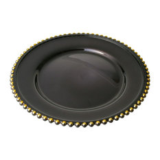 Classic Touch Black Chargers With Gold Beaded Rim, Set of 4