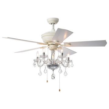 Havorand 19" 5-Light White Hand Pull Chain Ceiling Fan With Light Kit