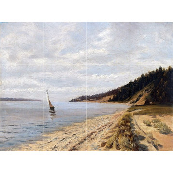 Tile Mural, Landscape Lake Sailboat Water Beach Ceramic Glossy