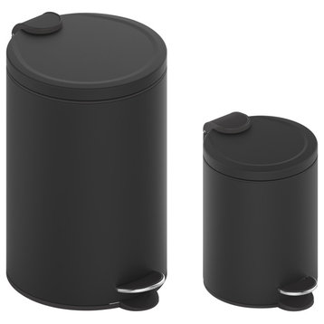 3.2 Gal. and 0.8 Gal. Stylish Black Step-On Wastebaskets