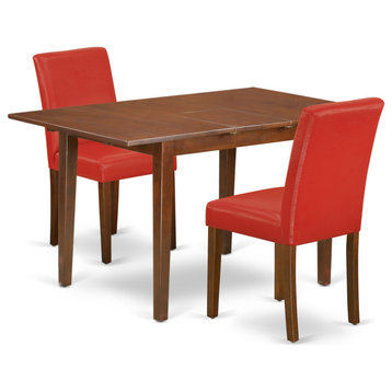 3-Piece Rectangle 48/60" Kitchen Table, 12"Leaf, 2 Parson Chair-Firebrick Red