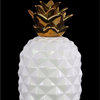 Ceramic Pineapple Decor With Gold Top, White, Small
