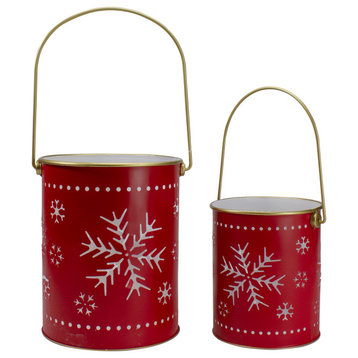 2-Piece Red and Gold Metal Snowflake Candle Lanterns Christmas Decor