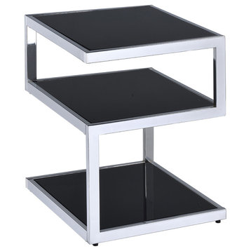 Art Deco Collection End Table, Black Glass with Chrome