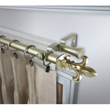 Silas 1" Diameter Double Curtain Rod, Gold, 66-120"