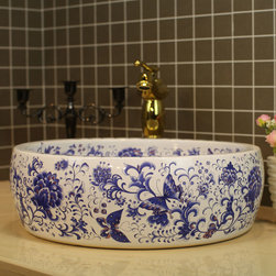 Painted blue white butterfly ceramic sink - Bathroom Sinks
