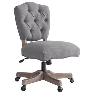 Linon Kelsey Graywash Wood Base Upholstered Tufted Swivel Office Chair in Gray