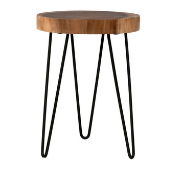 East at Main Laredo 14-inch Natural Cross-cut Accent Table with Iron Legs