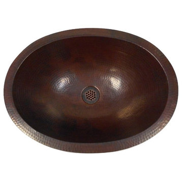 Rustic Oval Copper Bathroom Sink With 19-Hole Grid Drain