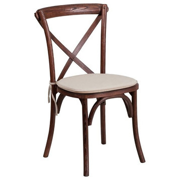 Hercules Series Stackable Mahogany Wood Cross Back Chair With Cushion