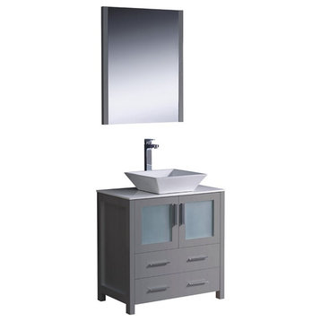 Fresca Torino 30" Engineered Wood Bathroom Vanity with Vessel Sink in Gray