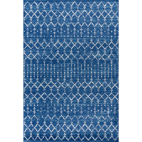 Moroccan HYPE Boho Vintage Diamond Runner Rug, Blue/White, 8 X 10
