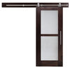 2 Lite Walnut Hardwood Sliding Barn Door with Glasssert, Full-Private, 48"x84
