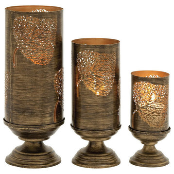 Brown Metal Eclectic Lantern Set of 3 9", 13", 16"H