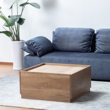Eleanor 31.5" Light Brown Wood Finish Coffee Table with 2 Handleless drawers