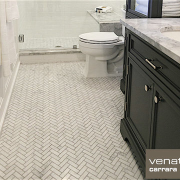 Carrara Venato 1x3" Herringbone Marble Tile